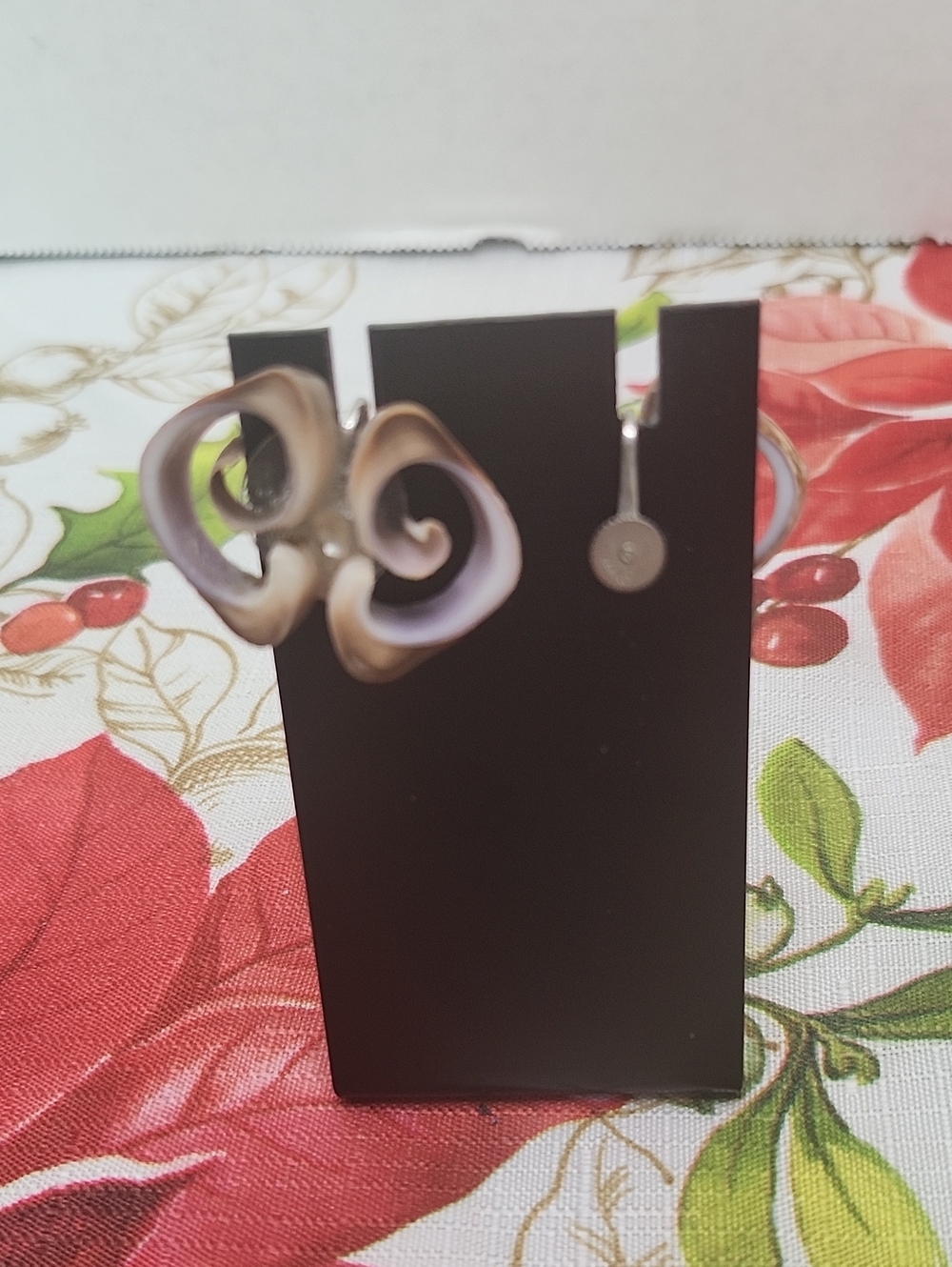 Swirl Shell Drop Earrings in Brown and Cream